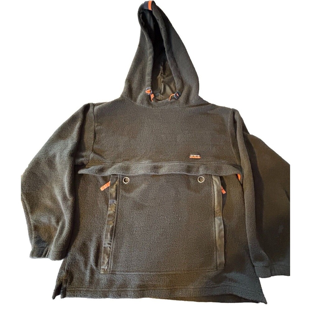 Transnine Men's Fleece Pull Over W/Hood Green and Orange Jacket Small